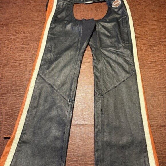 Woman's Harley Davidson Leather Chaps - Black and Orange - Size M - Picture 3 of 10